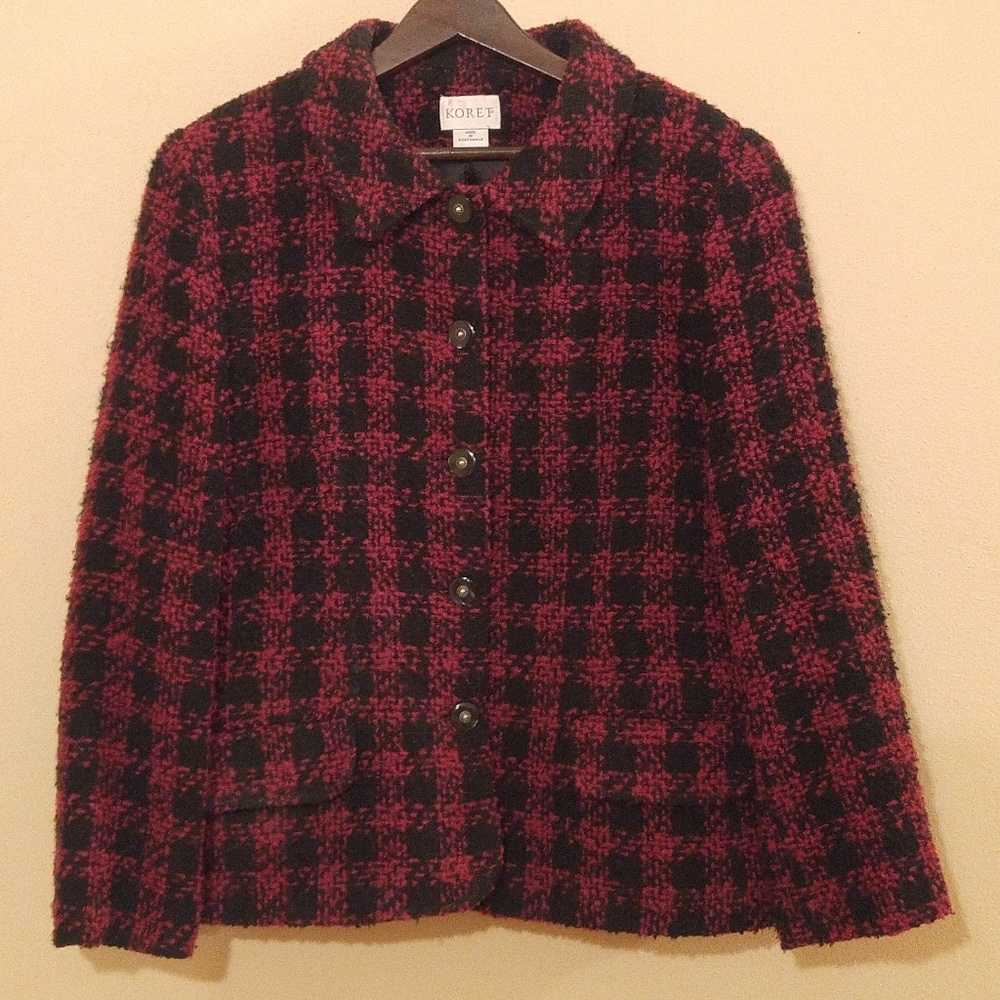 Koret Women's Red/Black Checked Blazer Size 12